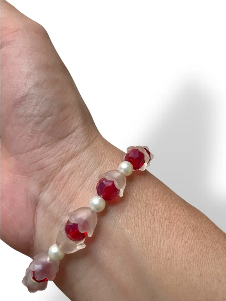 Elegante Pulsera de Cuentas Recicladas Rojo y Blanco Foto 2 de 3