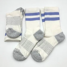 3-Pack BOMBAS Women's Honeycomb Solid Calf Socks Stripes Size Med 8-10.5 White
