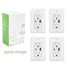 4PK 15A Tamper Resistant Receptacle Plug,Electrical USB Socket Charge for iPhone