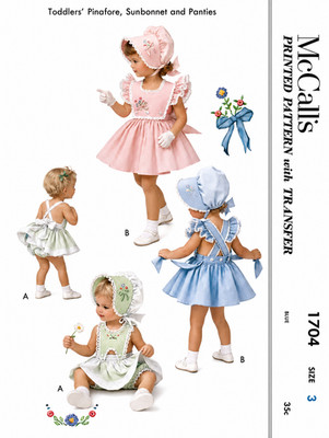 Pinafore & Bonnet Sewing Pattern McCall's 1704 Dress Frock Toddler Embroidery