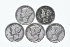 High Grade Lot 1936 1936 1937 1938 1937 Mercury Dime Collection *302