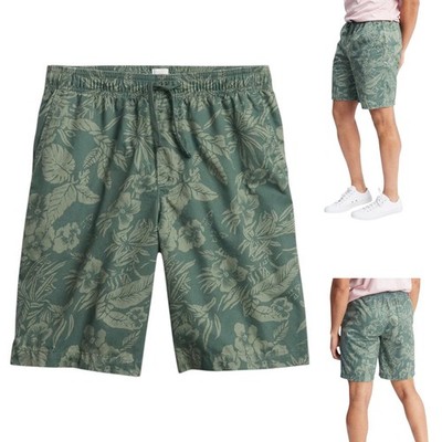 GAP Men's Easy Shorts 9'' Inseam Tropical Print Drawstring Pockets District Green