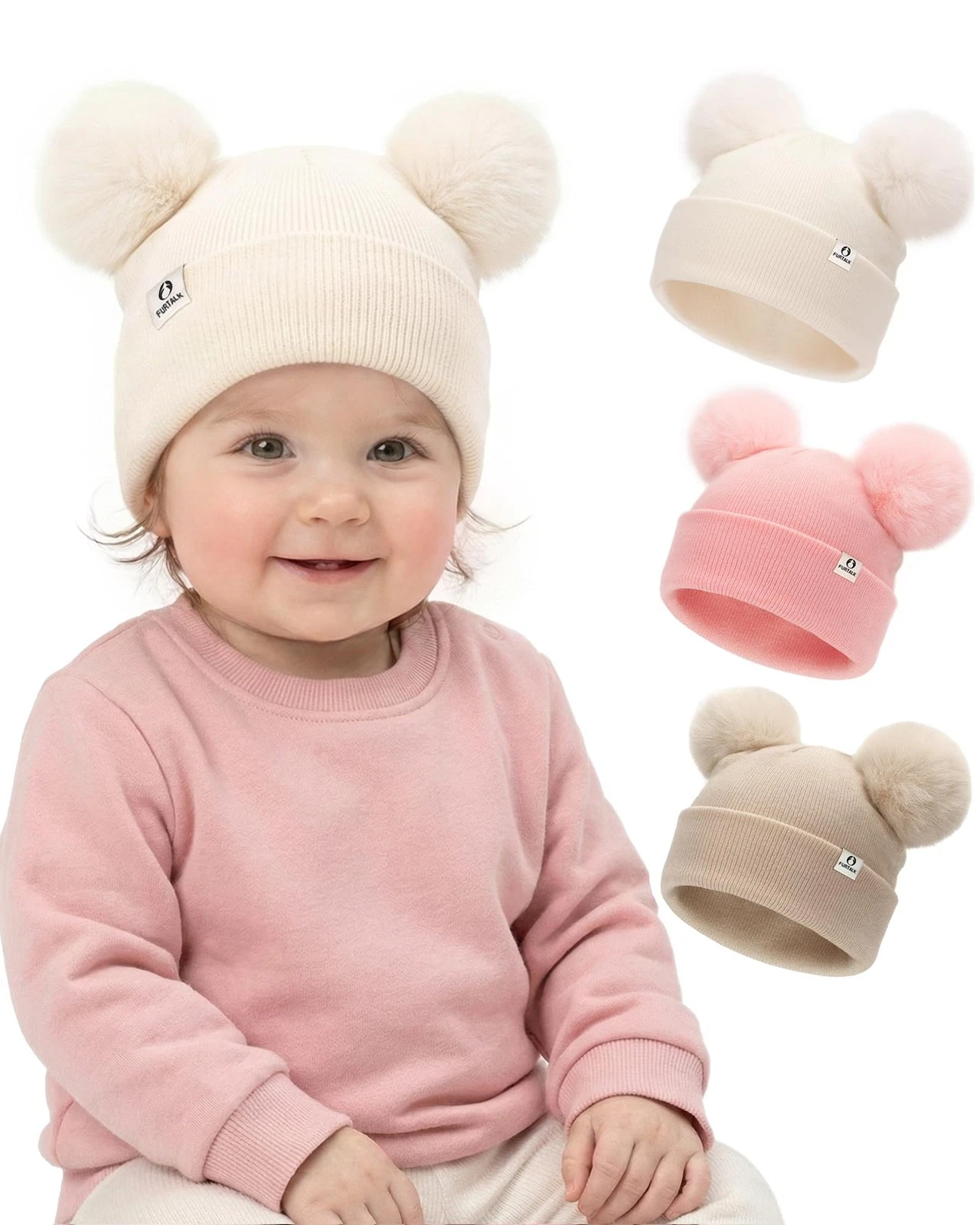 Baby Beanie Infant Newborn Toddler Winter Hat Double Pom Warm Knit Cap Cute
