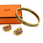 Vintage Hermes Seashell Enamel Narrow Bangle Clip On Earring Lot of 2 #M1543-5 — photo 1