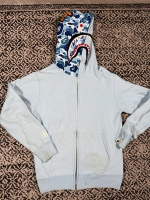 A Bathing Ape Bape Shark Hoodie Hooded Sweater Blue Size XL Authentic