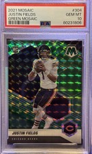 2021 Mosaic Justin Fields RC PSA 10 Green Prizm Rookie Bears #304