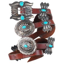 41" Vintage Navajo sterling silver with turquoise butterfly concho belt