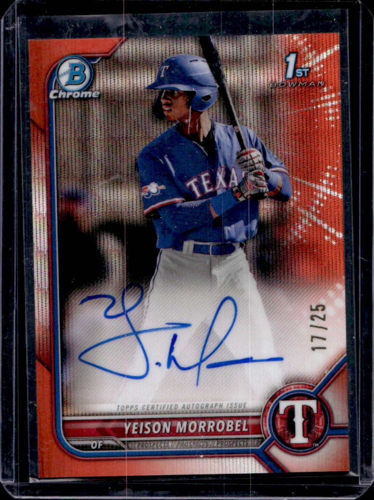 2022 Bowman Chrome Yeison Morrobel Auto Orange Wave Refractor 1st #17/25