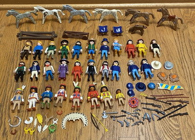 Vintage Playmobil Geobra Cowboys Indians Figures Horses Accessories 1974 Lot 91