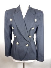 Vintage Designer 1980s 90s Tailored Black Blazer W Rhinestone Buttons Medium