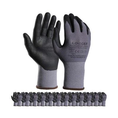 LOCCEF Safety Work Gloves MicroFoam Nitrile Coated-12 Pairs