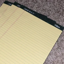 Tops Docket Canary Yellow Writing Paper Legal Pad 11 ¾ x 8 ½ Green Top USA Vtg