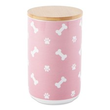 Bote de cerámica para golosinas para mascotas con tapa de bambú 4X6,5 tarro de almacenamiento de alimentos para perros gatos