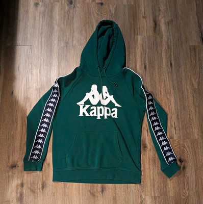 Kappa Men's M Green Fleece Pullover Hoodie Drawstring Logo Tape Sleeves