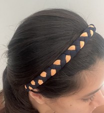 Braided Headband Orange And Navy Blue