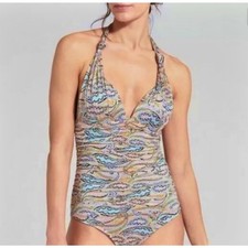 Athleta Swimsuit Womens Medium Aqualuxe Paisley Halter One Piece Resort Travel