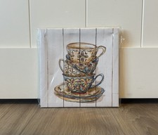 New  Coffee Break  Canvas Wall Art 8x8 Teacups Rustic Farmhouse Decor