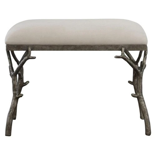 Uttermost Lismore Small Iron Resin and Fabric Bench in Off White - Picture 4 of 6