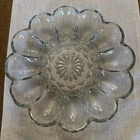 Vtg Crystal Glass Deviled Egg Tray Oyster Glass Serving Easter Egg Tray Relish