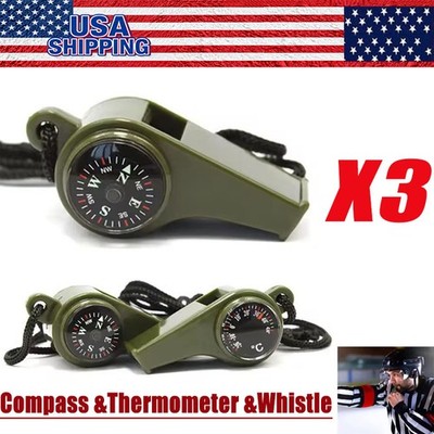 3X Very Loud Keychain Whistle With Compass for Outdoor Sports, Hiking, Camping