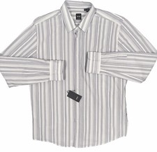 NEW 165 Hugo Boss Black Label Shirt White with Blue or Gray Stripes Slim Fit