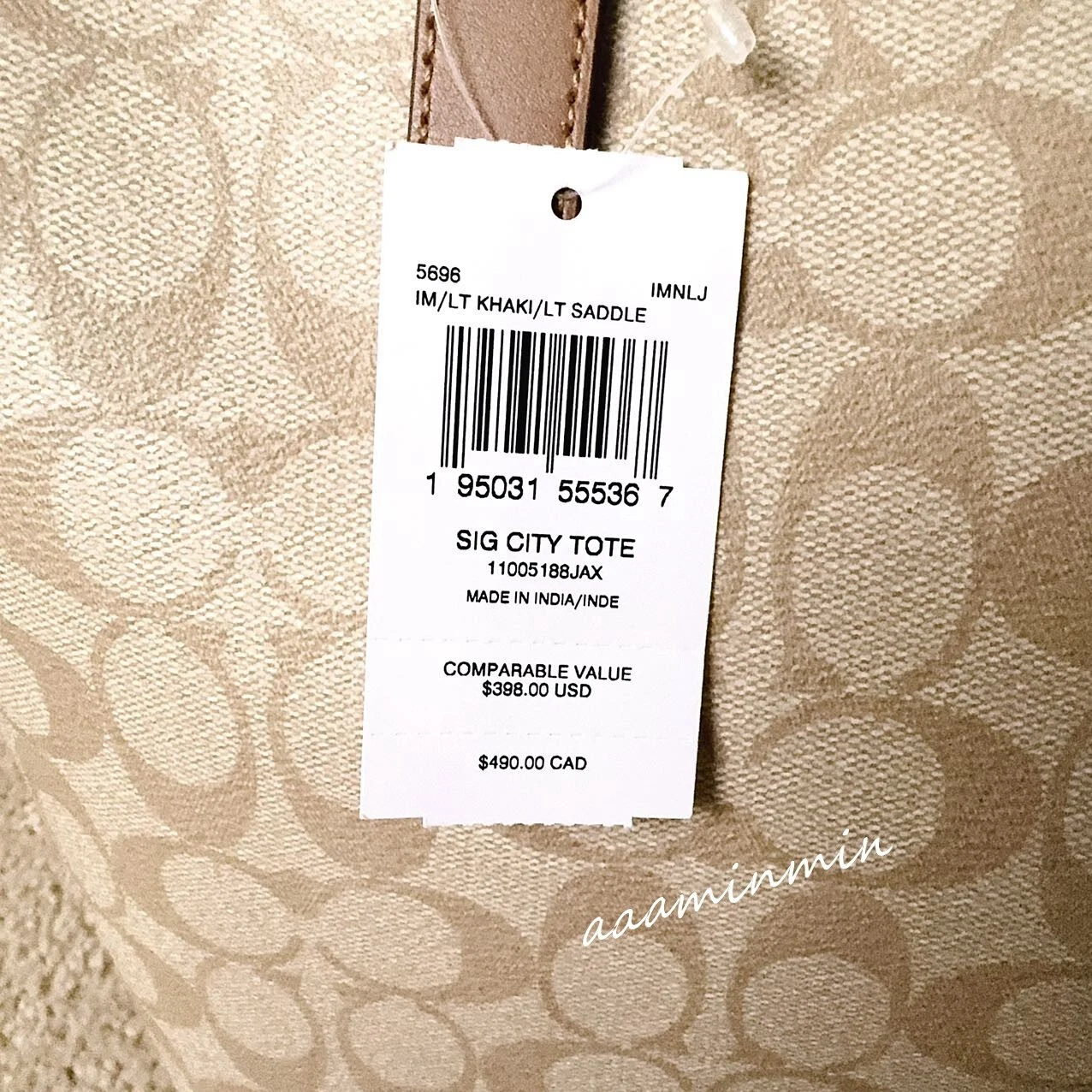 Borsa Coach City Tote Bag in tela firmata 5696 nuova con etichetta