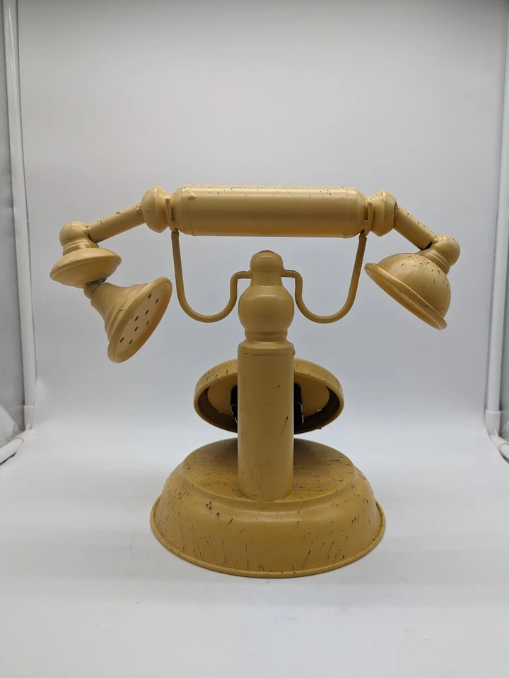 Yellow Retro Metal Mantel Clock - Old Fashioned Telephone - Vintage Shabby Chic - Image 4 of 4