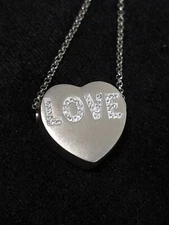 Sweethearts LOVE Crystal Heart Brushed Silver Tone Slide Charm Necklace WTJ 18"