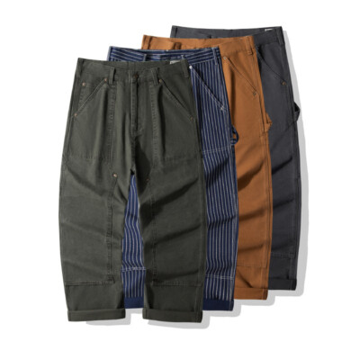 Amekaji WABASH B01 Lumber Work Pants Railroad Striped Denim Overalls Trousers