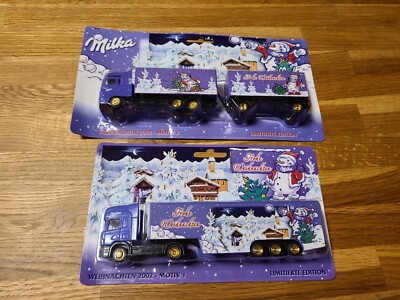 2 x Mini Truck Milka Weihnachten 2002 Motiv 1 + Motiv 2 Neu - OVP 