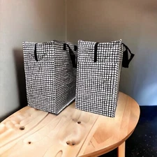 12 Gallon Reusable Tote Shopping Bag (Black/White) (2 pack)