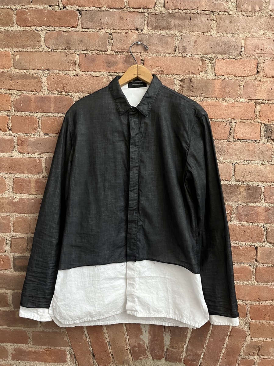 Kris Van Assche Men's Double Layer Shirt, Black Gauze, Sz 48