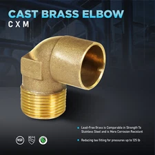90 Degree Cast Brass Elbow with Sweat Socket Male Threaded Connection CxM