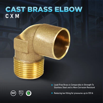 MIDLINE VALVE 90 Degree Cast Brass Elbow with Sweat Socket Male Threaded Connection CxM