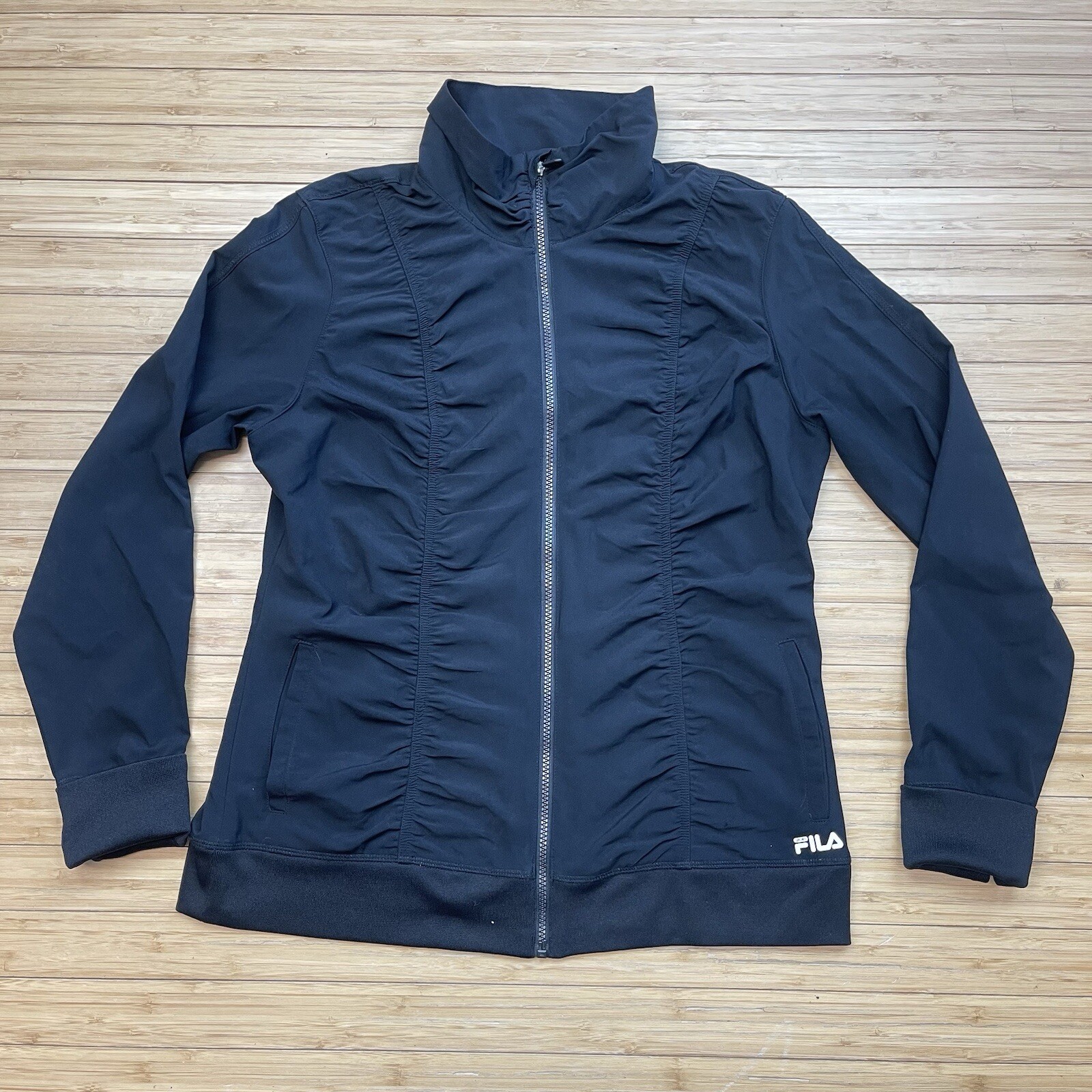 Giacca sportiva Fila donna piccola nera full zip performance pista rouched davanti