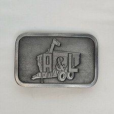 Vintage Hit Line A & L Belt Buckle Made in USA Gray Rectangular Metal