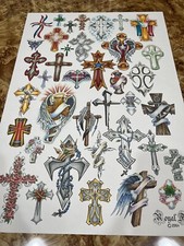 Tattoo Flash Poster,20 x28 Crosses tattoo 4, art prints.