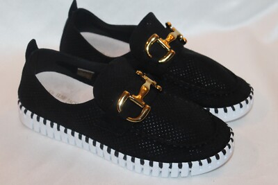 NEW! ILSE JACOBSEN Black Perf Suede TULIP Buckle Flex Espadrille Loafer EU37