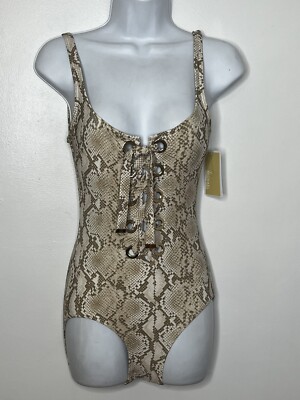 Michael Kors Womens One Piece Bathing Suit Sz 4 Brown Snake Animal Print NEW