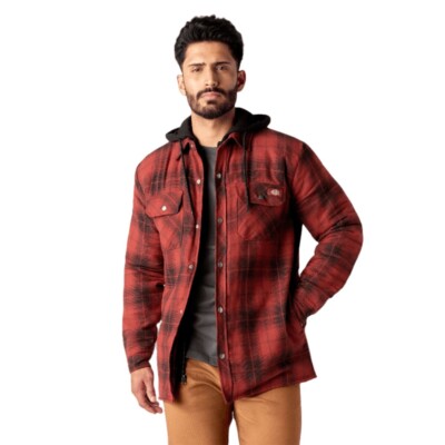 Dickies Men's Coat TJ211 Water Repellent Fleece Hooded Flannel Shirt Jacket