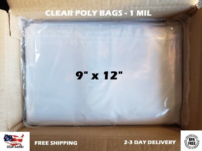 9x12'' Clear Poly Bags Flat Open Top 1-Mil ml LDPE Plastic T-Shirt 100 200 1000