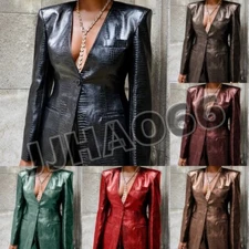 Leather Women's Suits 2Pieces Party Prom Jacket Modern Evening Slim Fit Coat