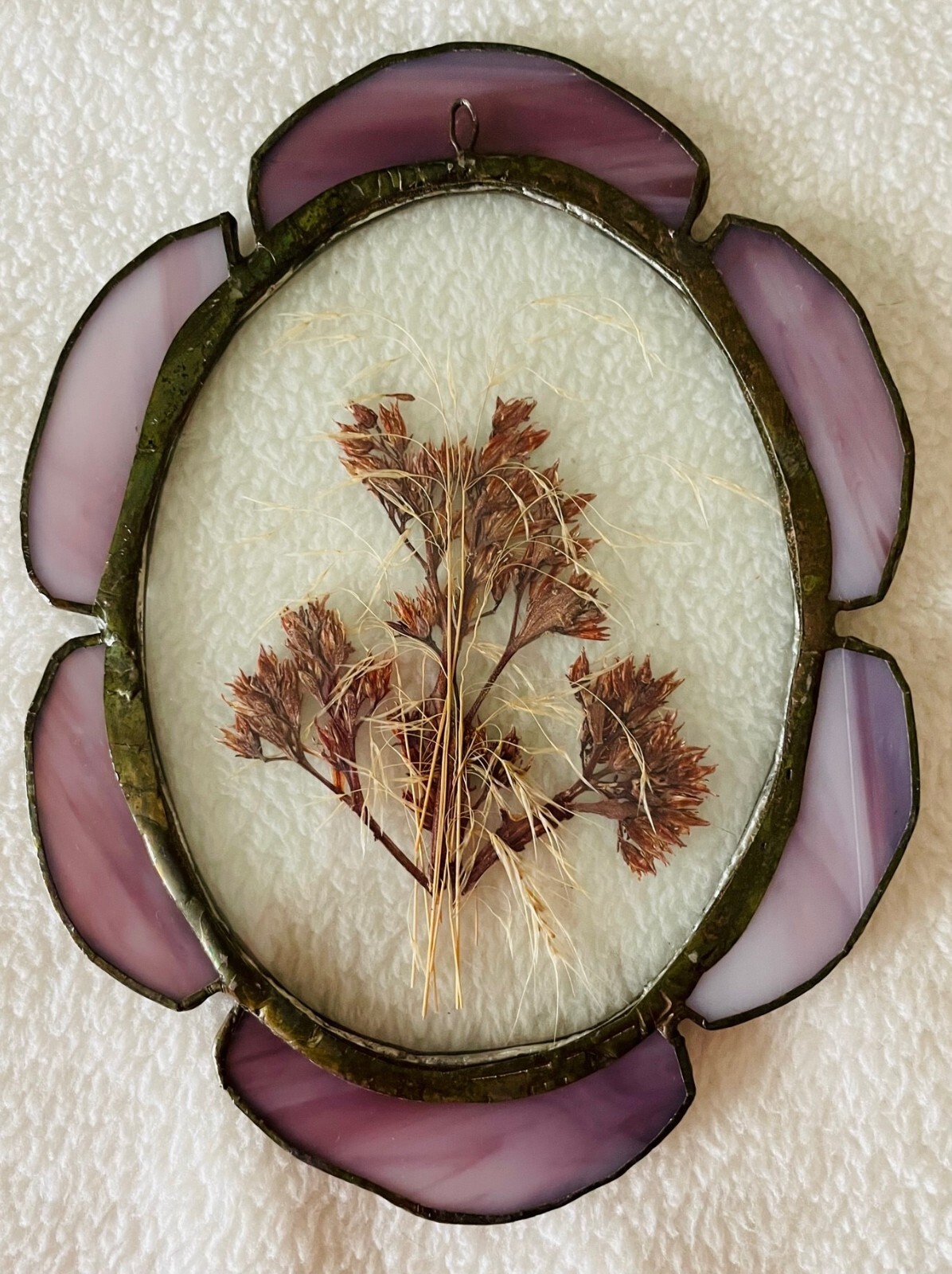 Pressed Flowers Under Glass with Purple Stained Glass Around Picture eBay