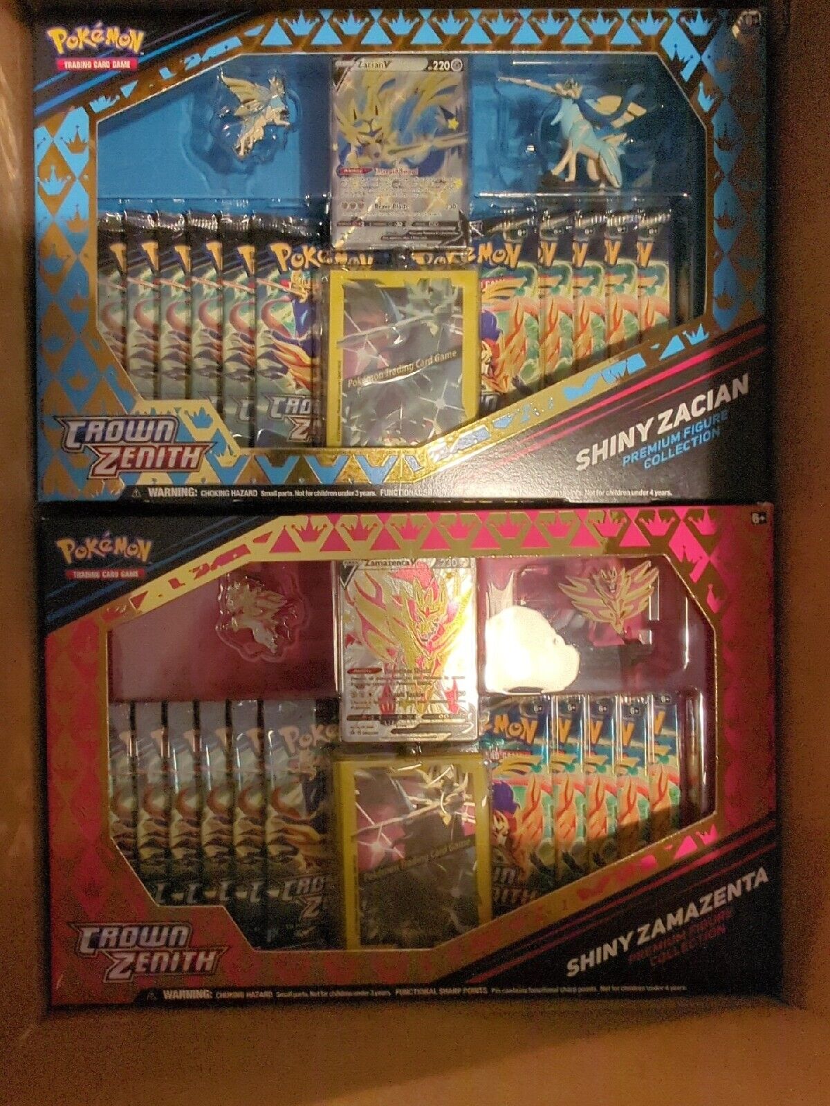 Pokemon Trading Card Game Crown Zenith Premium Figure Collection Bundle :  Shiny Zacian & Zamazenta (Set of Both) - Trading Card Games from Hills  Cards UK