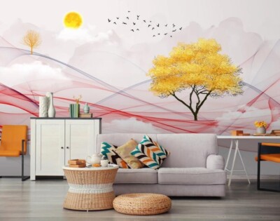 3D Golden Tree ZHUA17438 Wallpaper Wall Murals Removable Self-adhesive Ann 24
