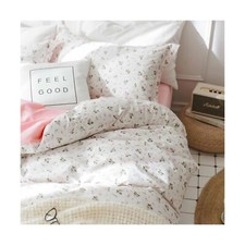 Floral Full Size Comforter Set, Pink White Flower Leaf Pattern Printed Preppy...