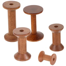 5 Pcs Wooden Bobbins Vintage Spool Work Embroidery Thread Holder