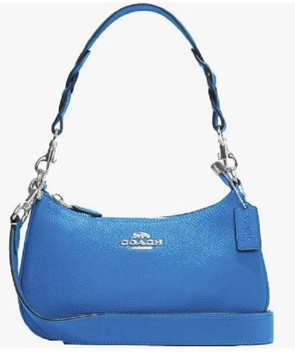 Coach Teri Blue Signature Canvas Pebble Leather Shoulder Coach Teri Blue Signature Canvas Pebble Leather Shoulder