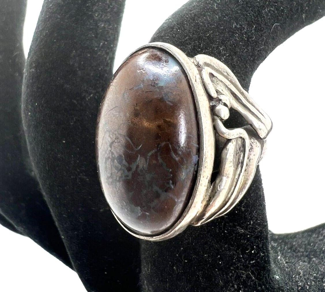 Vintage Solid Sterling Silver Fire Agate Cabochon… - image 3