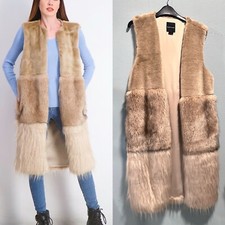 Marciano Woman Brown Textured Faux Fur Long Vest Jacket Coat Size Xs-s